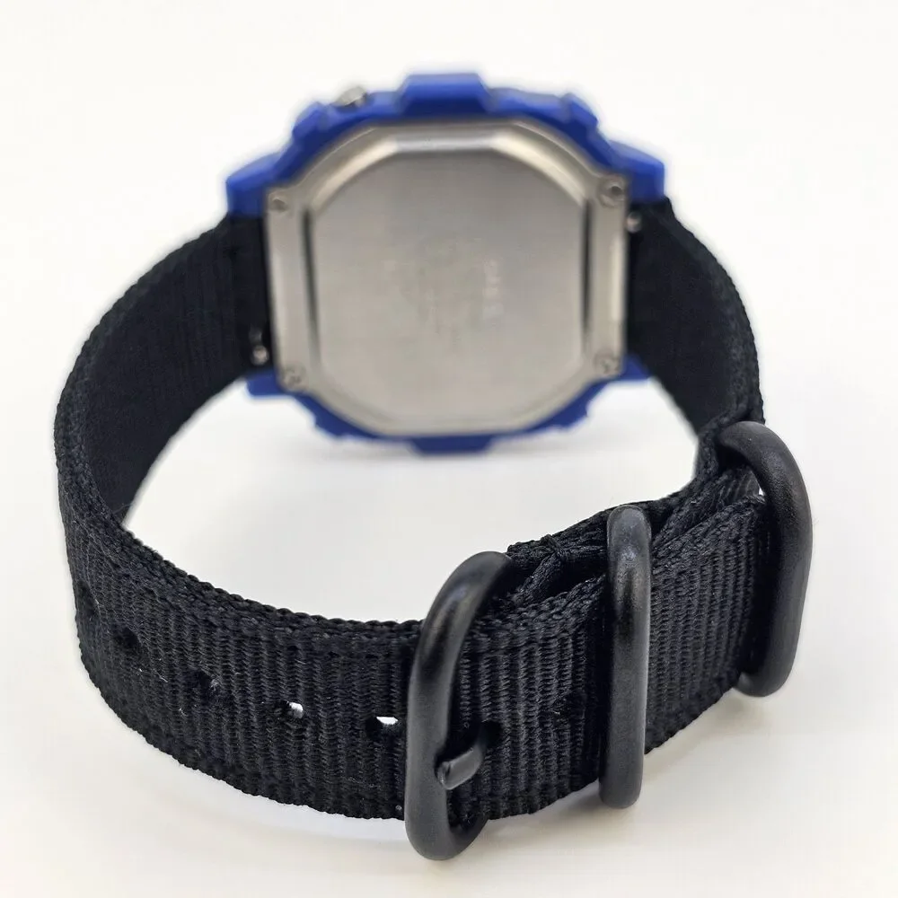 CASIO Illuminator 43MM Blue Tone Case Digital Men's Watch New Black Canvas Bands